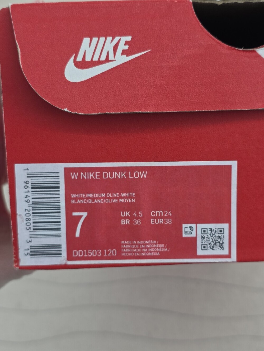 Nike Womens Dunk Low White And Medium Olive Sneakers Shoes DD1503-120 Size 7 - Picture 10 of 10